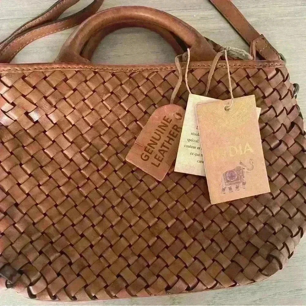 Woven Braided HANDMADE GENUINE LEATHER  BAG, VINTAGE LOOK BY ARTISANS IN INDIA - Picture 6 of 14